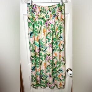 Kona Sol Tropical Maxi Skirt Lightweight Side Vents Blush Pink/Multicolor Size M